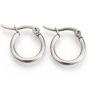 Small 14mm Hoop Pierced Post Stud Earrings Silver Tone